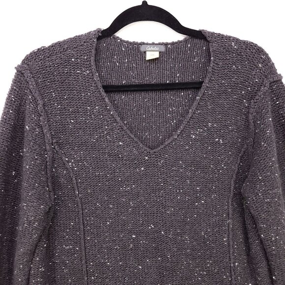 Cabelas Sweater Chunky Knit Womens Large Pullover Dark Gray Swiss Dot V-Neck - Picture 3 of 10